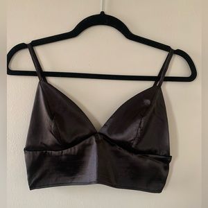 SHEIN black satin crop top